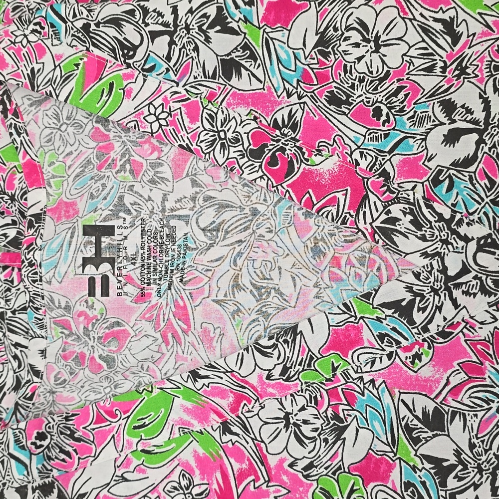 Floral Print Scrub Top with Pink and Green Accents